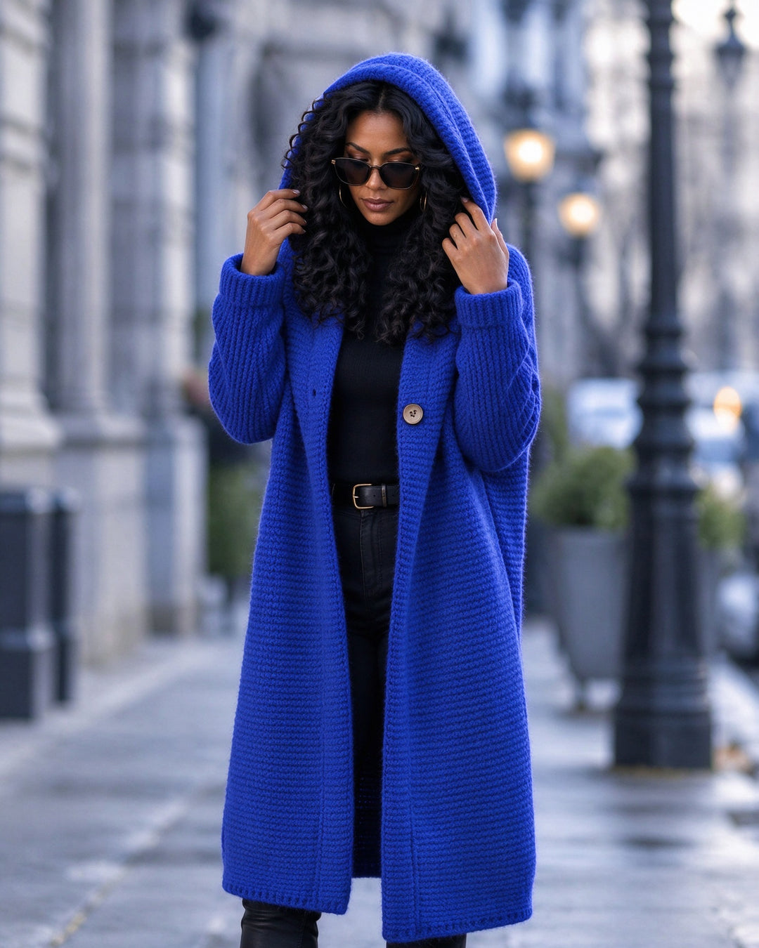 Women Chunky Knit Hooded Thick Warm Long Cardigan