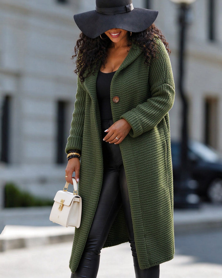 Women Chunky Knit Hooded Thick Warm Long Cardigan