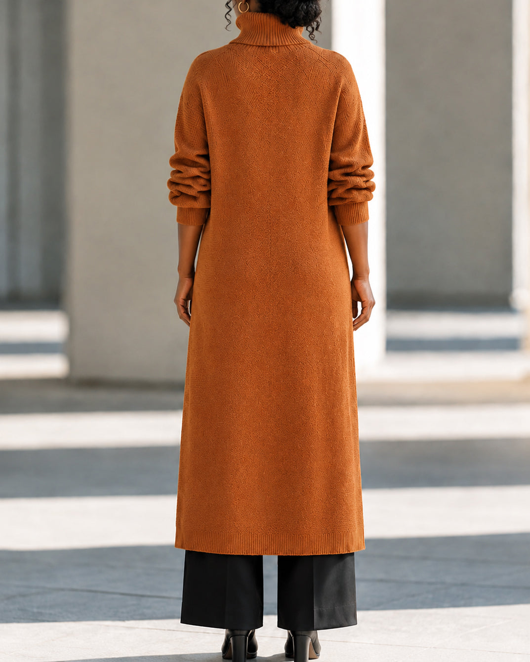 Asymmetrical Layered High-Neck Long Knit Top
