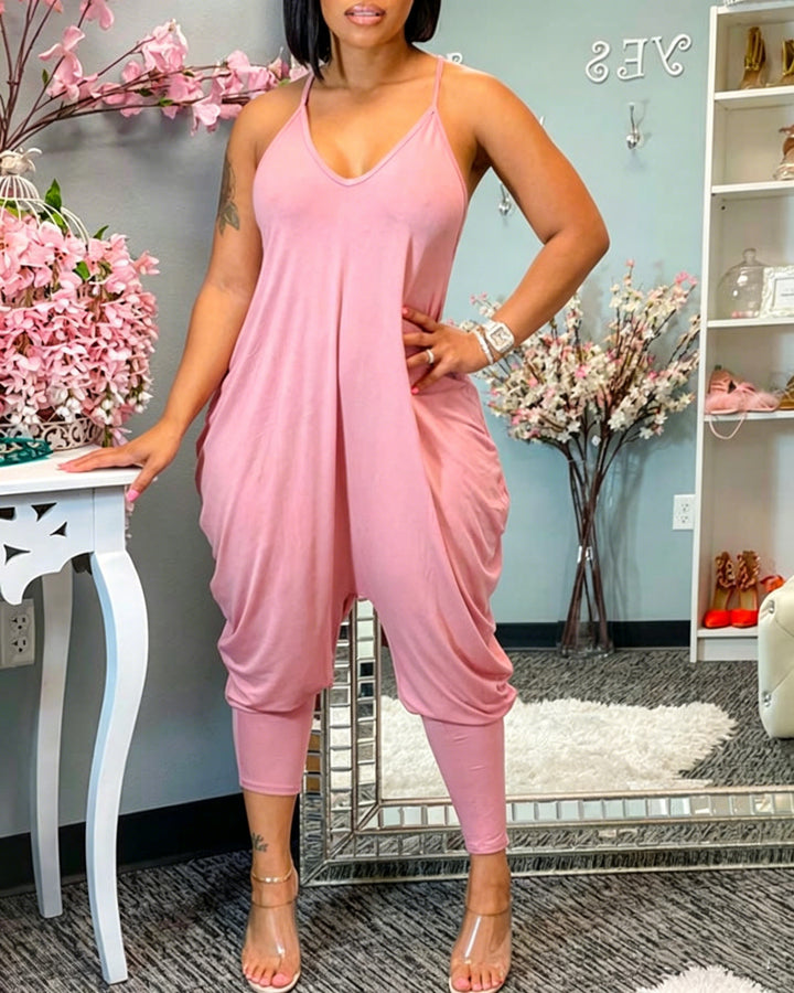 Suspender Pink Loose Leg Jumpsuit