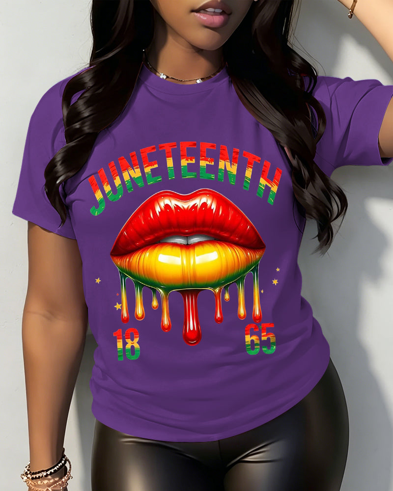 100% Cotton Juneteenth Lips Crew Neck Short Sleeve Tshirt-Juneteenth Shirt, Black Independence Day T-Shirt, African American Shirts,Black Lives Matter Shirt