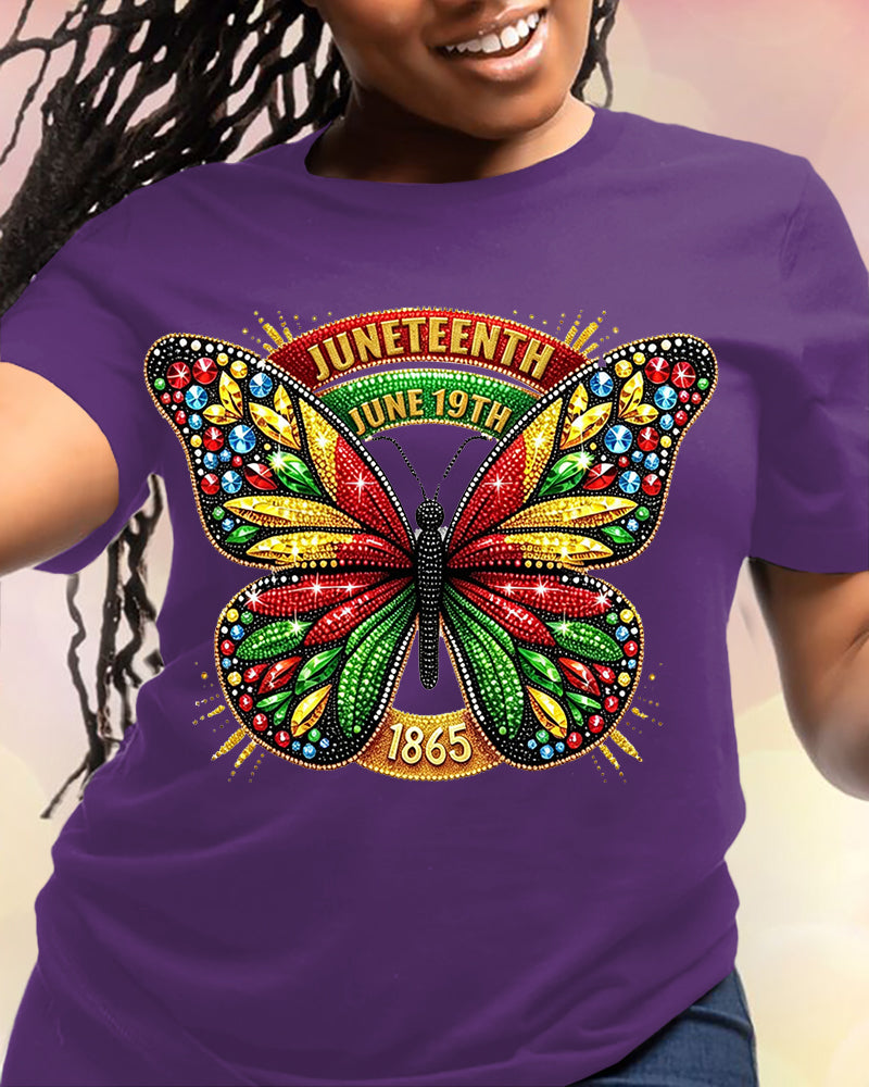 100% Cotton Juneteenth Reggae Diamond Butterfly Crew Neck Short Sleeve Tshirt
