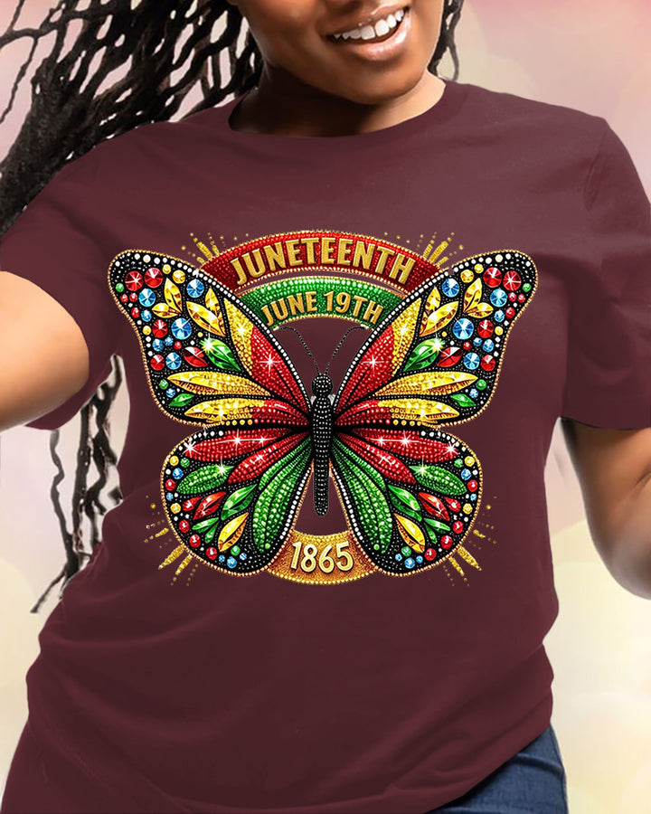 100% Cotton Juneteenth Reggae Diamond Butterfly Crew Neck Short Sleeve Tshirt