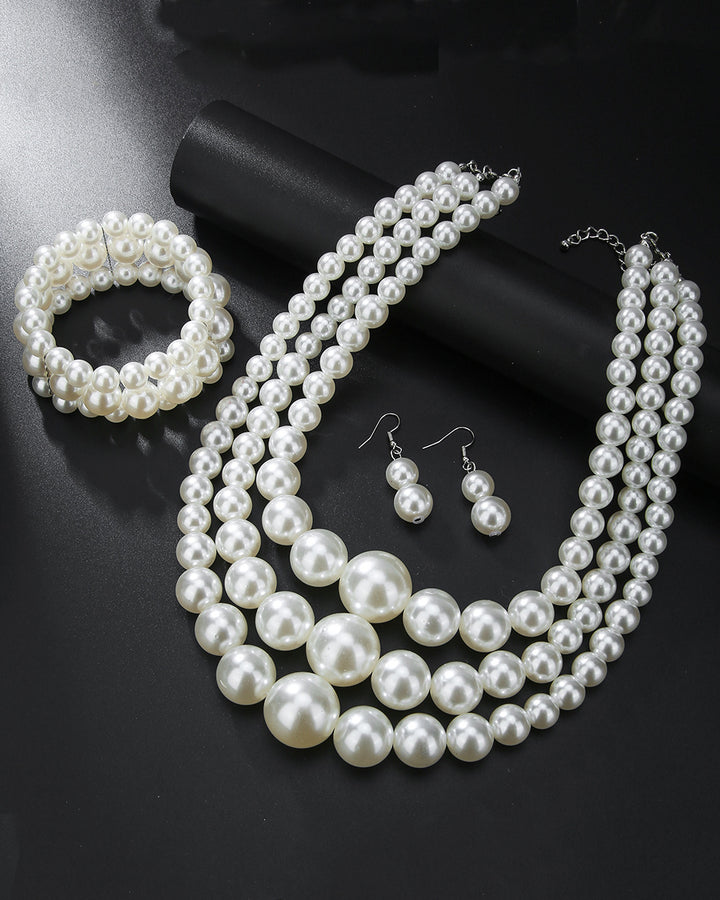3pcs/set Elegant Imitation Pearl Multilayer Necklace Party Jewelry Set