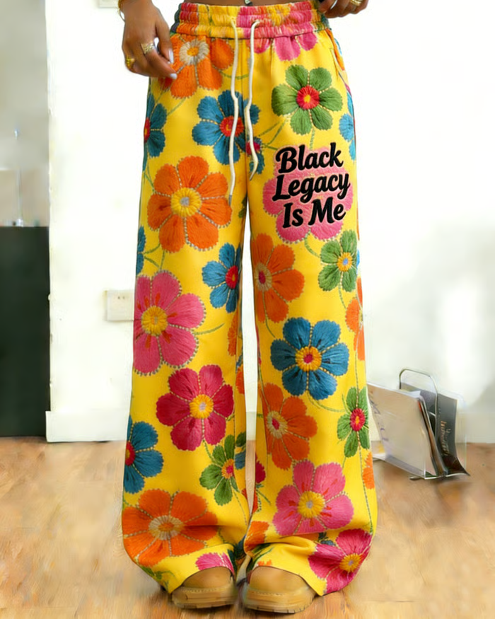 Colorful Flowers Print Straight-Leg Sweatpants