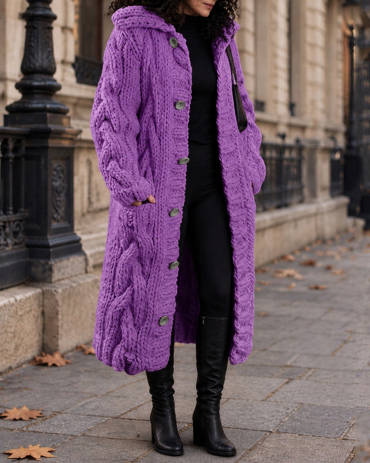 Women's Chunky Cable Knit Oversized Long Sleeve Button Down Cardigan
