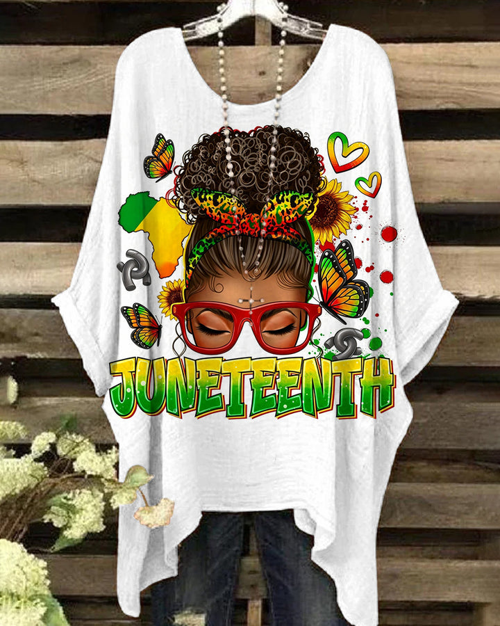 Afro Messy Bun Juneteenth Print Irregular Top
