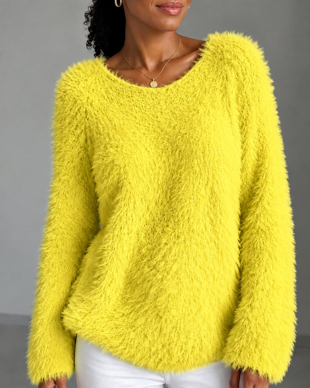 Women's Fuzzy Fluffy Oversized Long Sleeve Knit Sweater