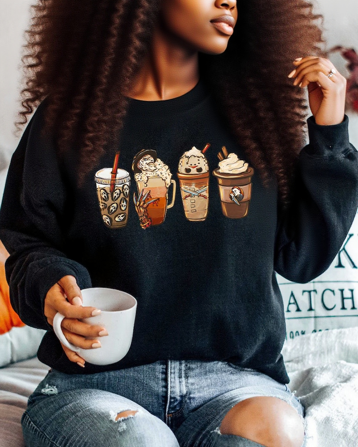 Halloween Horror Coffee Cotton Long Sleeve Sweatshirt