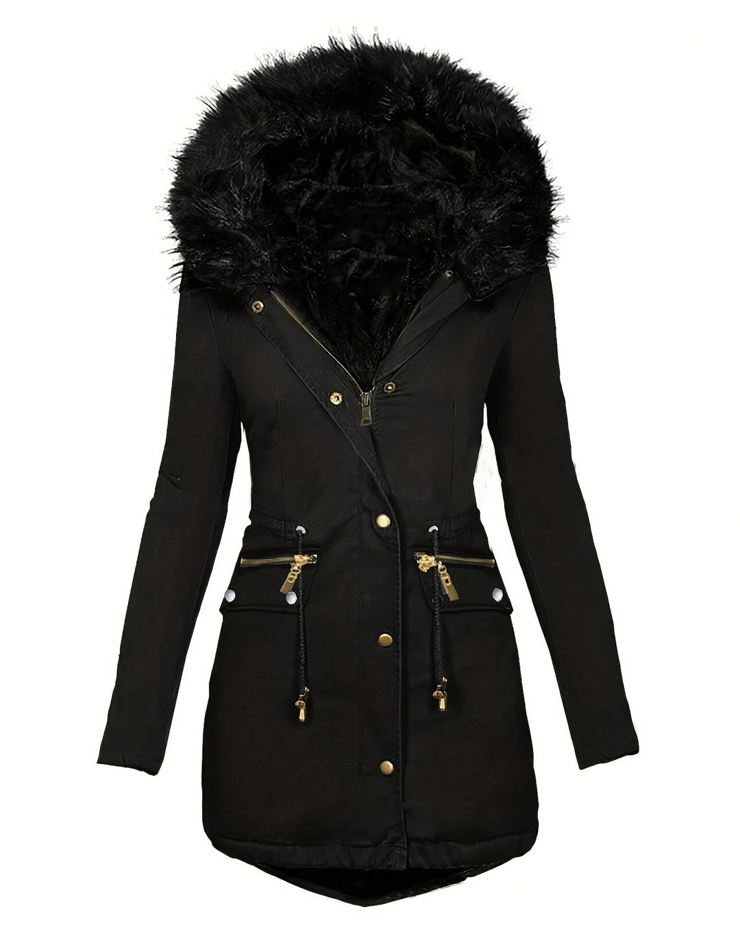 Autumn And Winter Solid Color Fur Collar Hooded Long Thick Warm Cotton-padded Coat