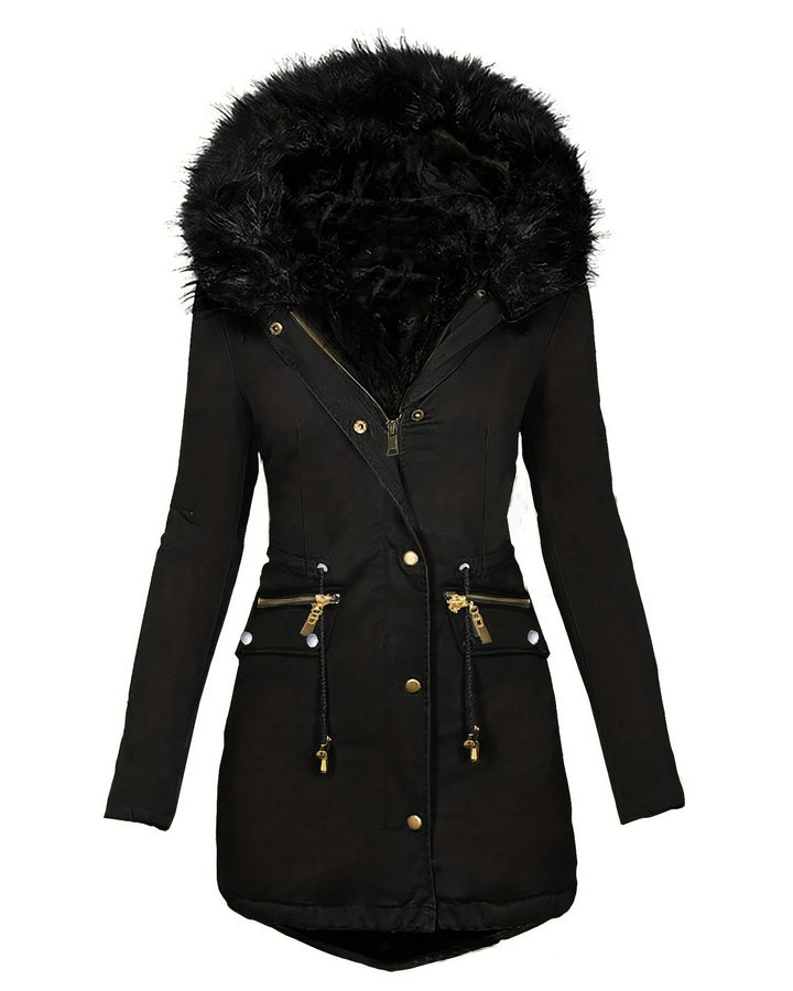 Autumn And Winter Solid Color Fur Collar Hooded Long Thick Warm Cotton-padded Coat