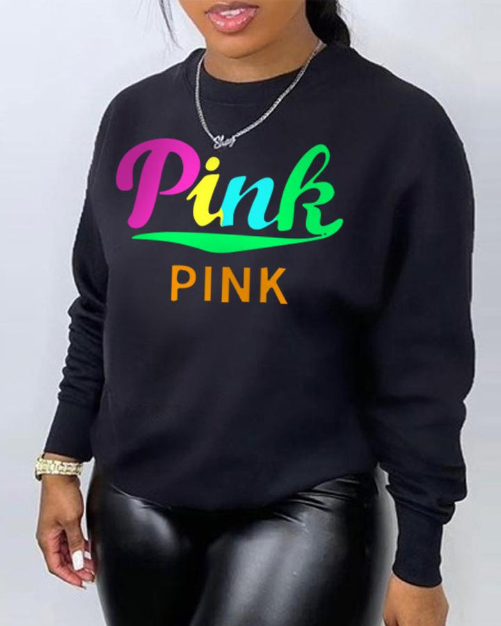 Simple Letters Pink Sweatshirt