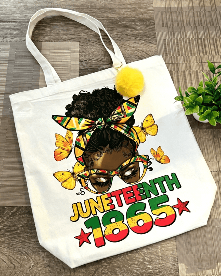 Afro Messy Bun Juneteenth Print Zipper Canvas Tote Bag