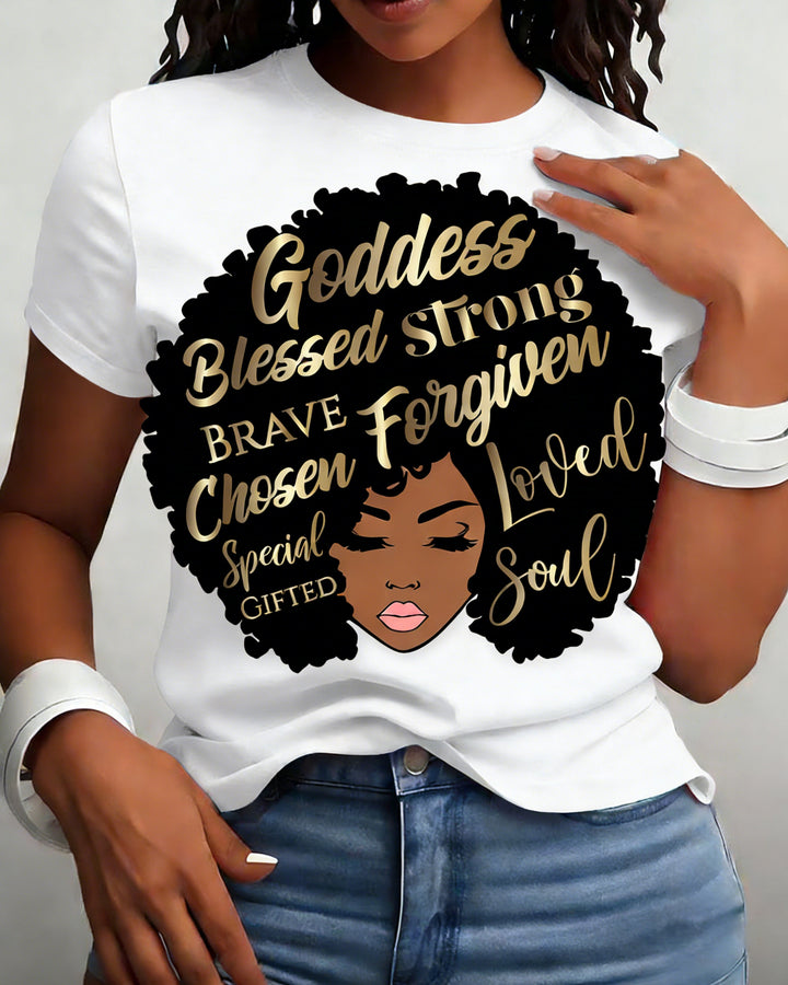Black Woman Afro Goddess, Brave, Loved Cotton Short Sleeve Tshirt