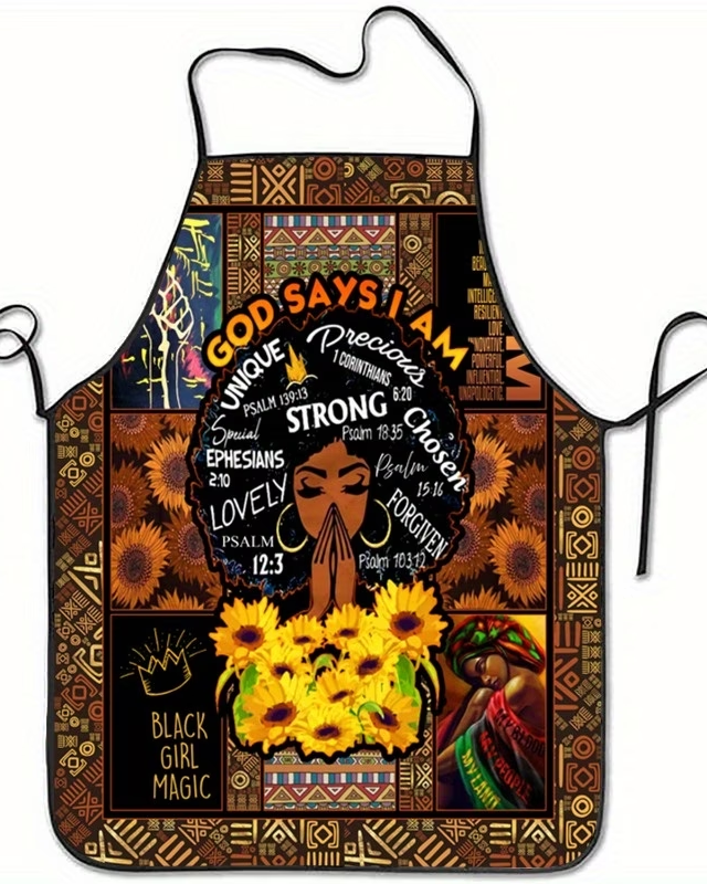 Black Woman with Sunflowers Printed Adjustable Apron,Sleeveless Kitchen Cover-Up, Chef'S Work Uniform for Cooking