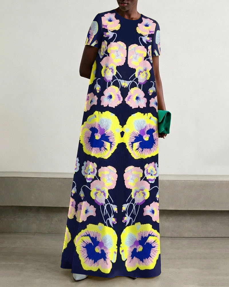 Bohemian Flowers Round Neck Casual Dress