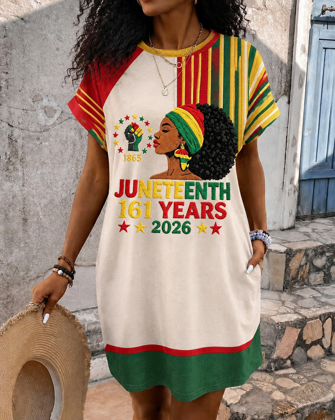 Celebrating Juneteenth Crew Neck Pockets Mini Dress