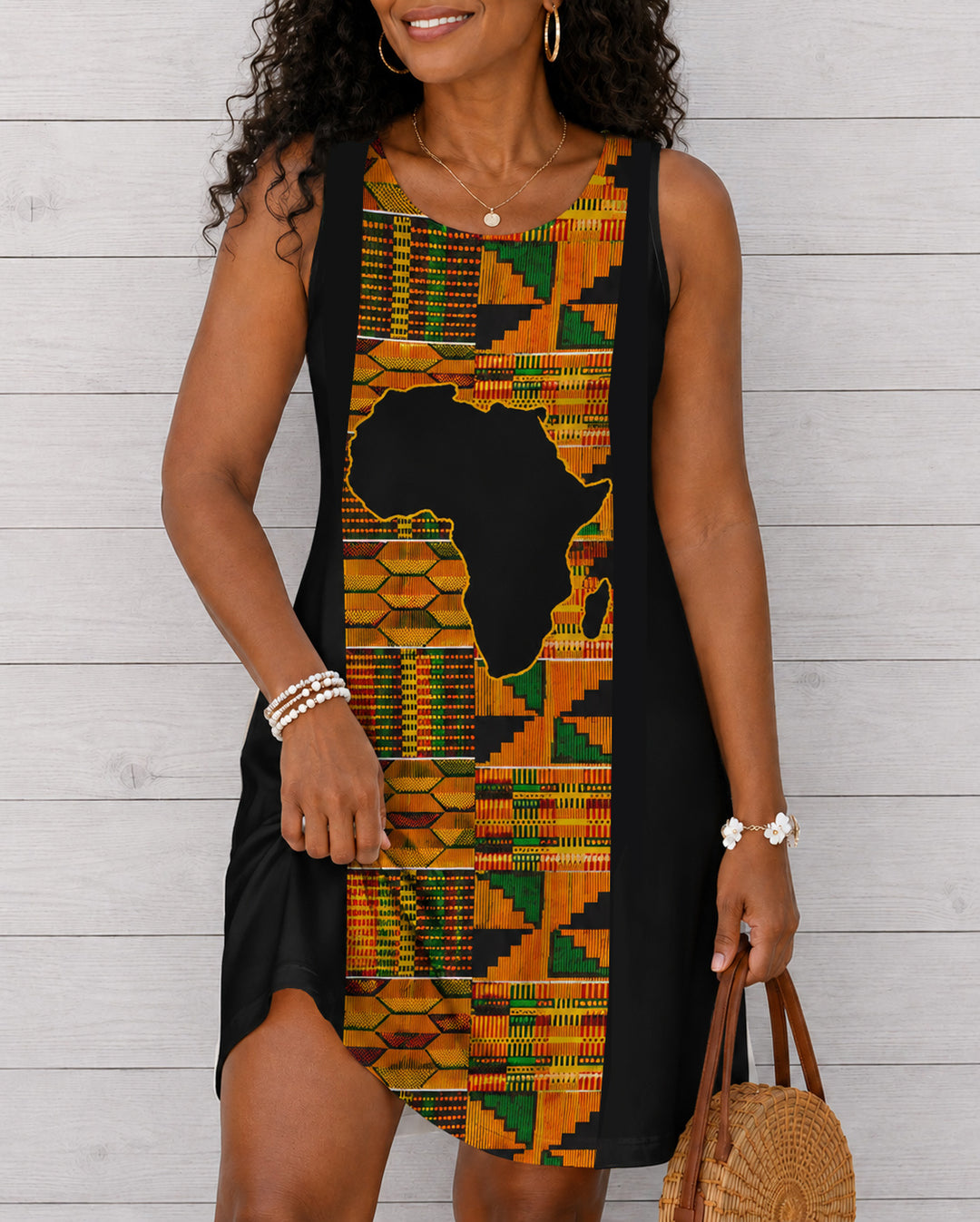 Classic Ankara African Map Round Neck Sleeveless Mini Casual Dress