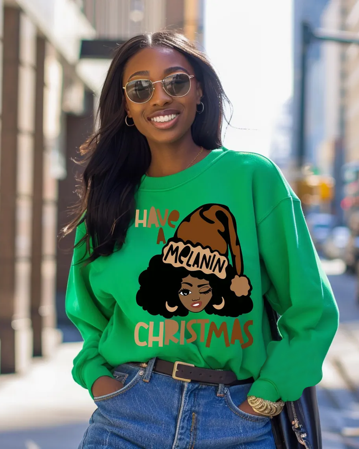 Melanin Christmas Girl Crewneck Long Sleeve Sweatshirt
