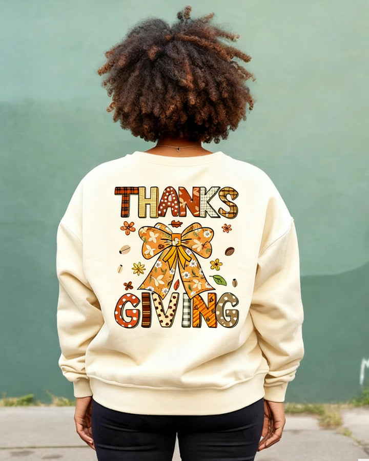 Thanksgiving Bow Crewneck Long Sleeve Sweatshirt
