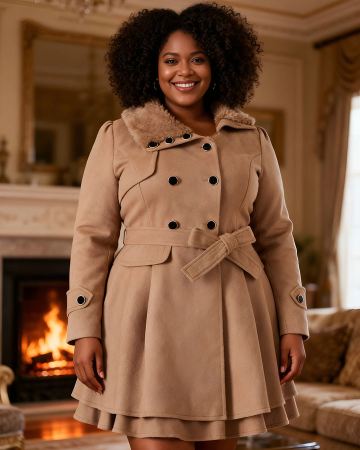 Women's Slim-fit Long Woolen Coat Double-breasted Woolen Trenchcoat