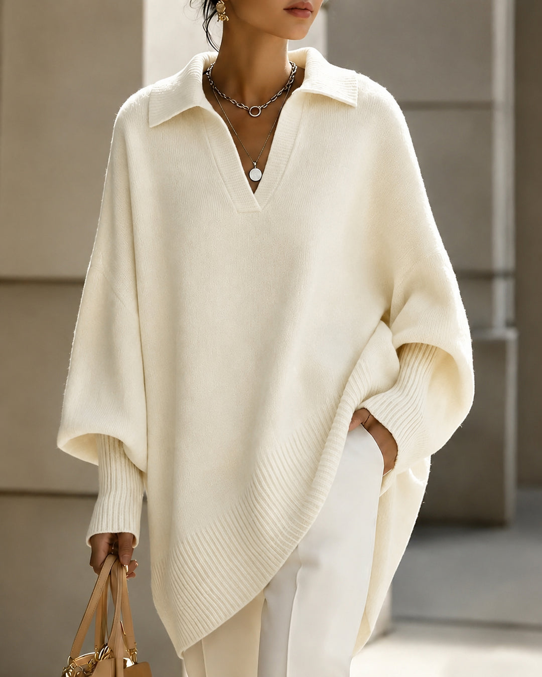 Lapel Pullover Loose Knit Sweater