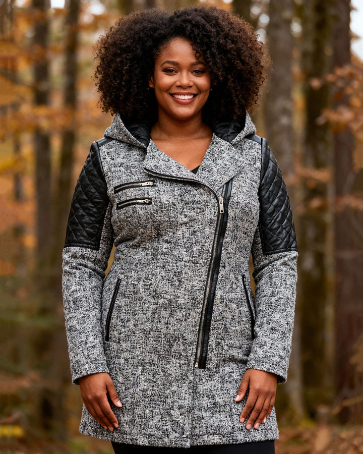 Amazon Women's Autumn And Winter Mid-length Hooded Loose Slant Zipper Wool Coat Coat Composite Plush Cotton-padded Jacket