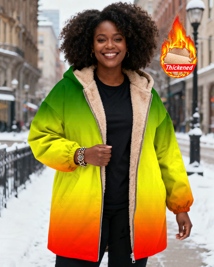 Reggae Gradient Color Long Sleeve Zip-Up Fleece Long Hoodies