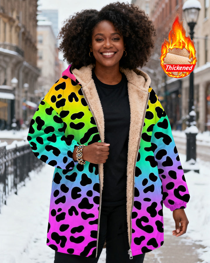 Colorful Leopard Print Long Sleeve Zip-Up Fleece Long Hoodies