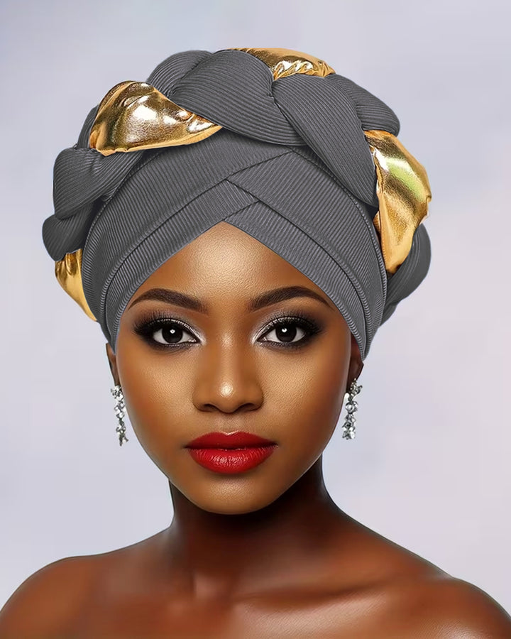 Elegant Pre-Tied Boho Turban Cap with Golden Accents
