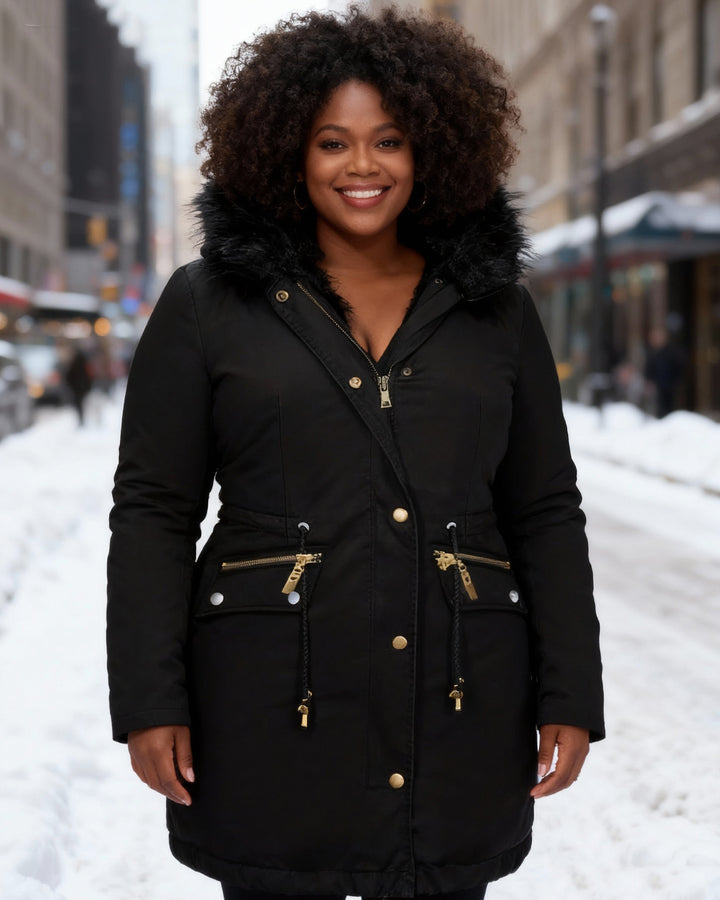 Autumn And Winter Solid Color Fur Collar Hooded Long Thick Warm Cotton-padded Coat