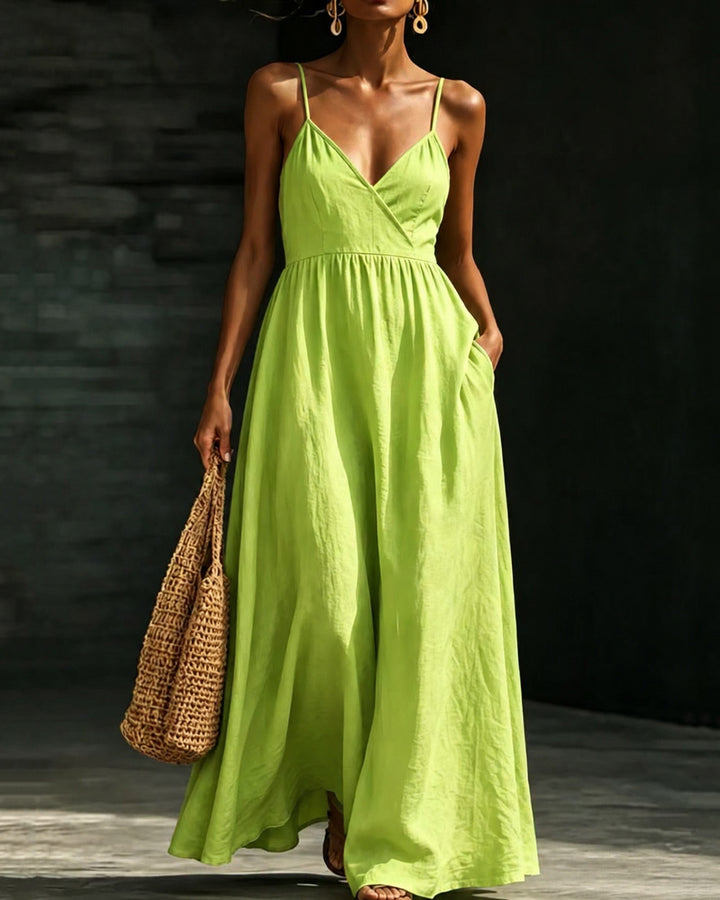 V‑neck Camisole High‑waisted Maxi Dress with Pockets