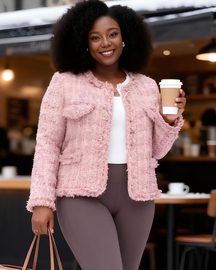 Thickened High-end Tweed Pink Down Liner Jacket