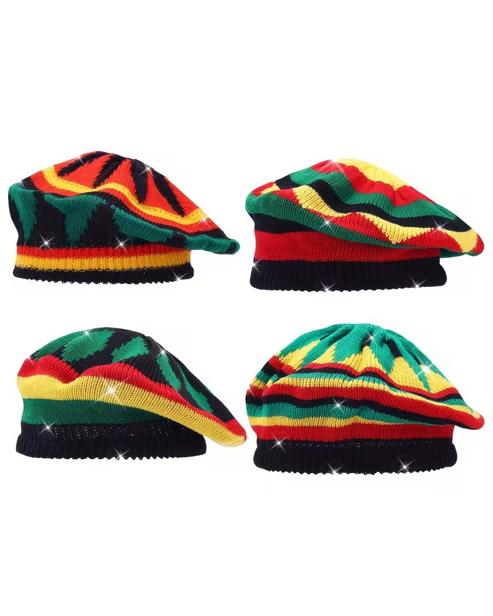 Women's Rasta Reggae Berets, Knitted Halloween Caps, Casual Outdoor Beanie Hats