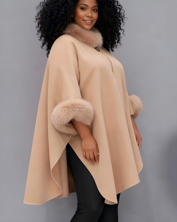 Autumn-Winter Hepburn-Style Wool Cape Coat (Rabbit Fur Collar) | Perfect for Self & Gift for BFF/Sister/Family