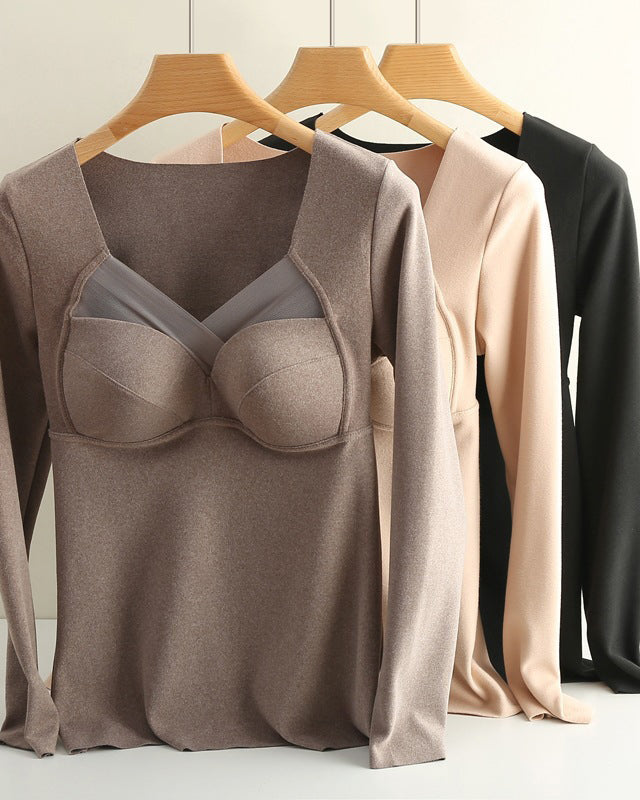 Fleece Thermal Underwear Long Sleeve Fixed Latex Cup Large Size Base Thermal Top