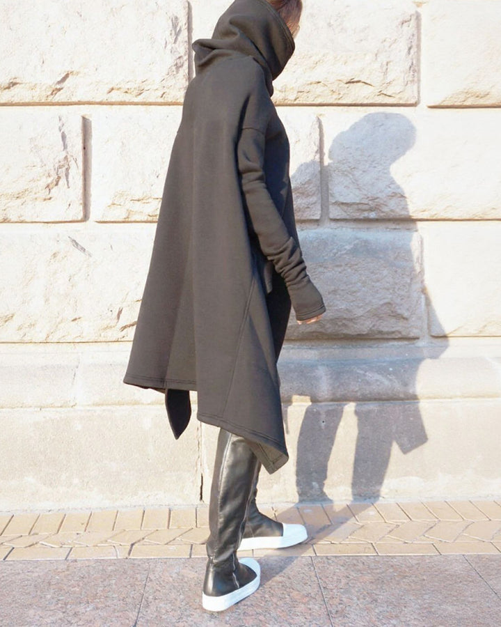 High Collar Pullover Sade Portrait Irregular Long Sleeve Warm Sweatshirt