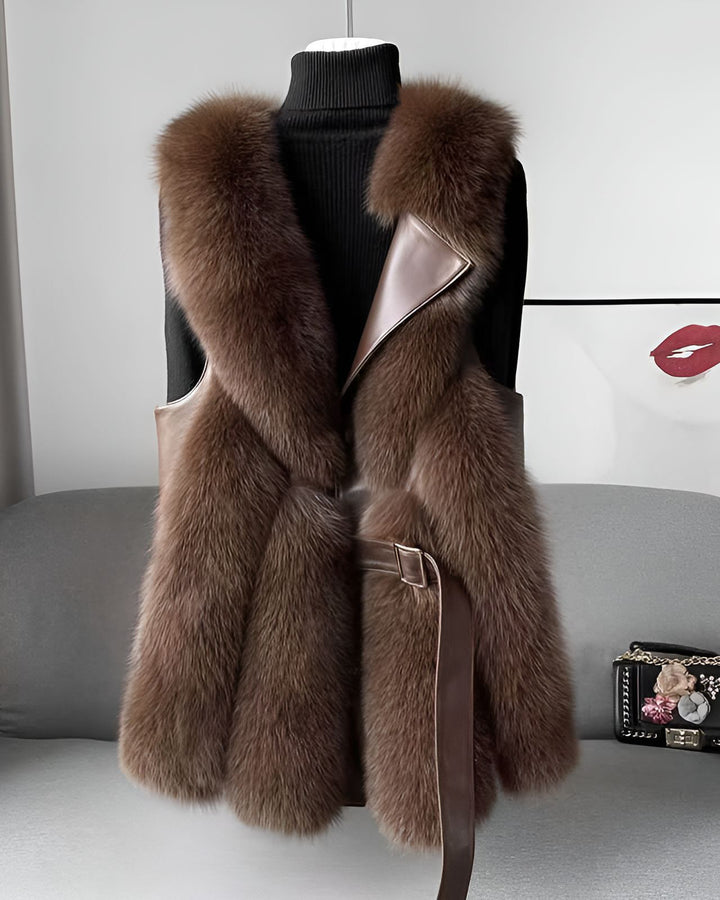 Women's Faux Fox Fur Vest Slim-Fit Slimming Fashionable Young Solid Color Jacket