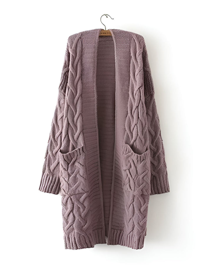 Loose Twist Solid Color Mid-length Knit Cardigan