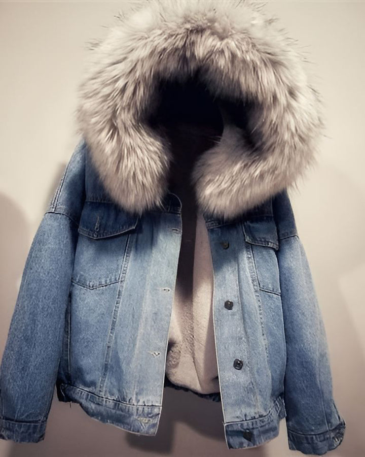 Short Jacket Cotton-padded Jacket Fleece-lined New Style Cotton-padded Jacket Loose Denim Fur Collar Thickened Jacket