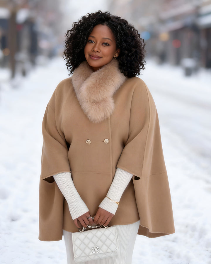 Fur-collared Wool Cape Coat