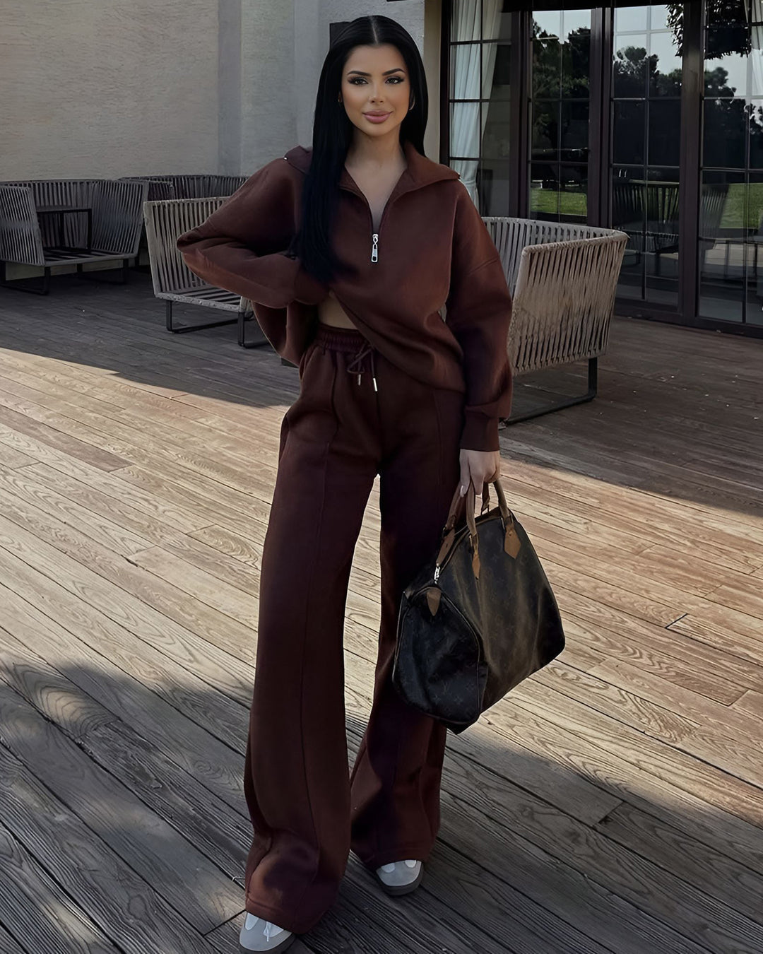 Half-placket Pullover Sweat Pants Two-piece Loose Casual Autumn And Winter Suit