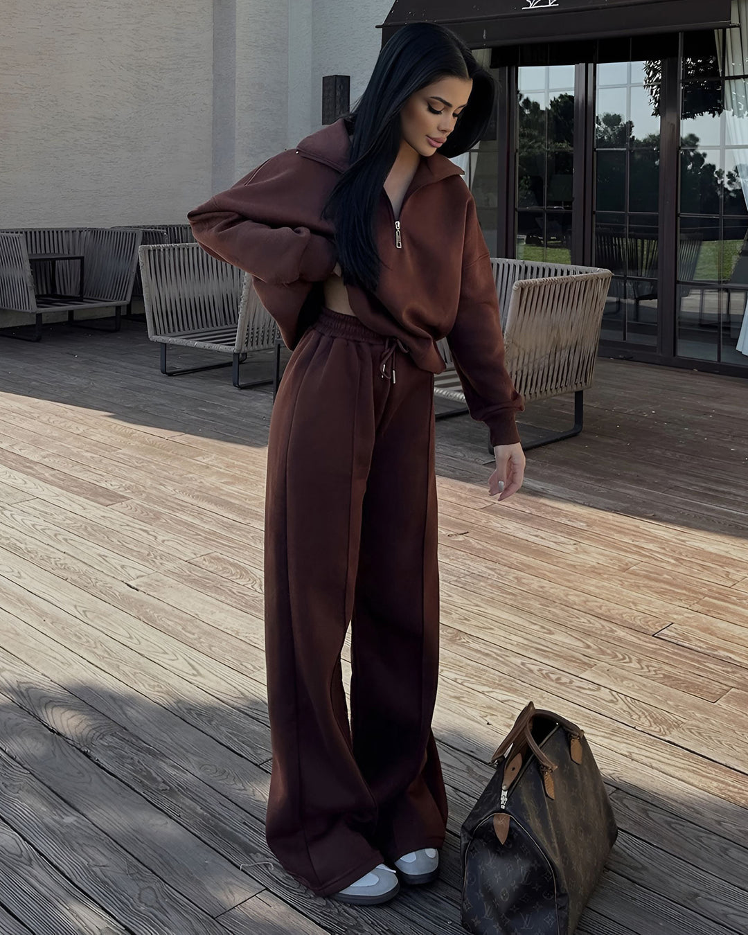 Half-placket Pullover Sweat Pants Two-piece Loose Casual Autumn And Winter Suit