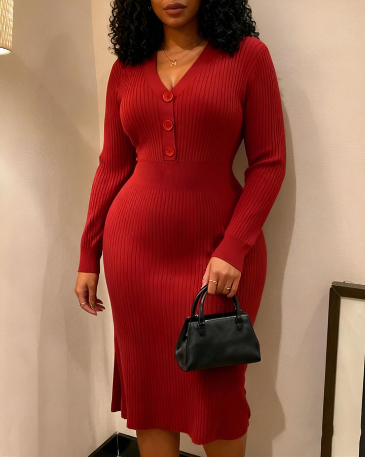 Long Slim-Fit Sweater Dress Knee-Hip Knitted Dress