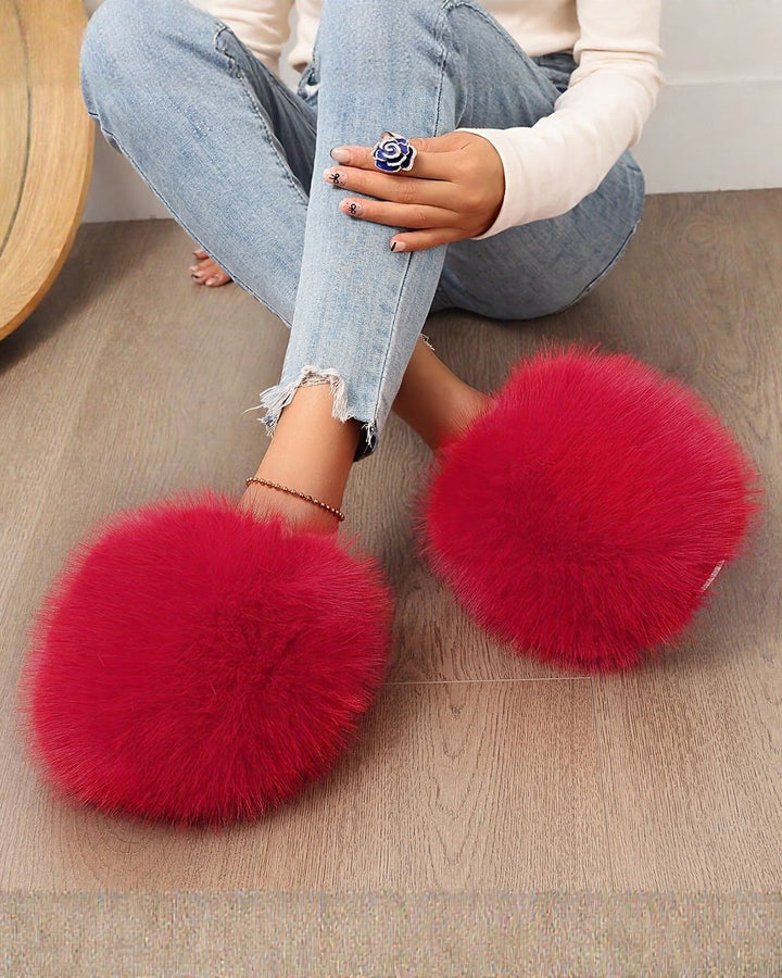Elegant Fluffy Women'S Slippers | All-Season Solid Color