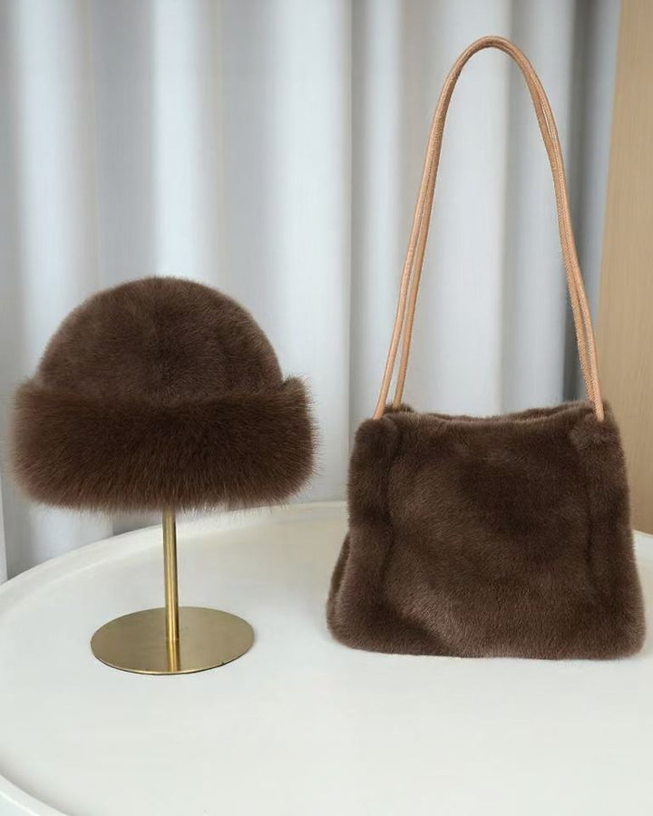 Oversized Fluffy Pom-Pom Warm Luxurious Beanie + Free Gift: Plush Shoulder Bag