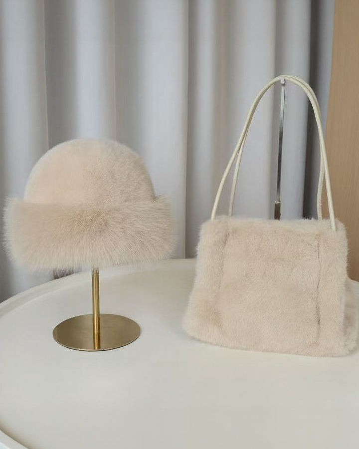 Oversized Fluffy Pom-Pom Warm Luxurious Beanie + Free Gift: Plush Shoulder Bag