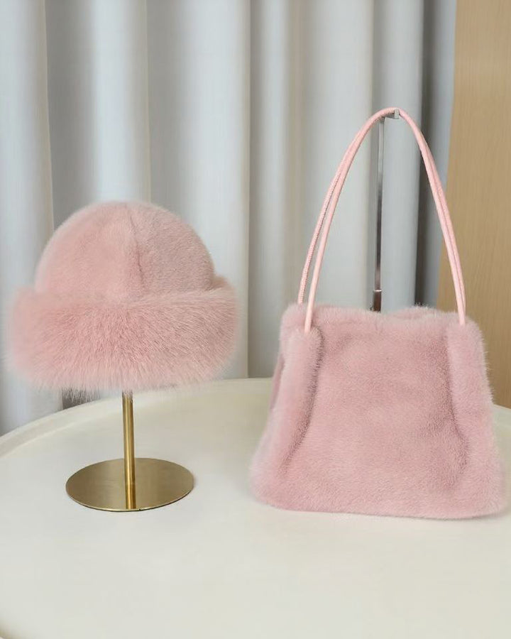 Oversized Fluffy Pom-Pom Warm Luxurious Beanie + Free Gift: Plush Shoulder Bag