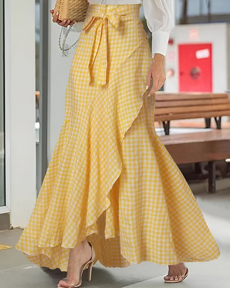 High Waist Ruffled Irregular Hem Skirt