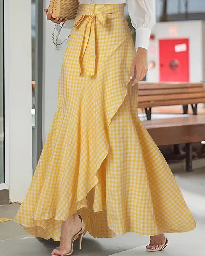 High Waist Ruffled Irregular Hem Skirt